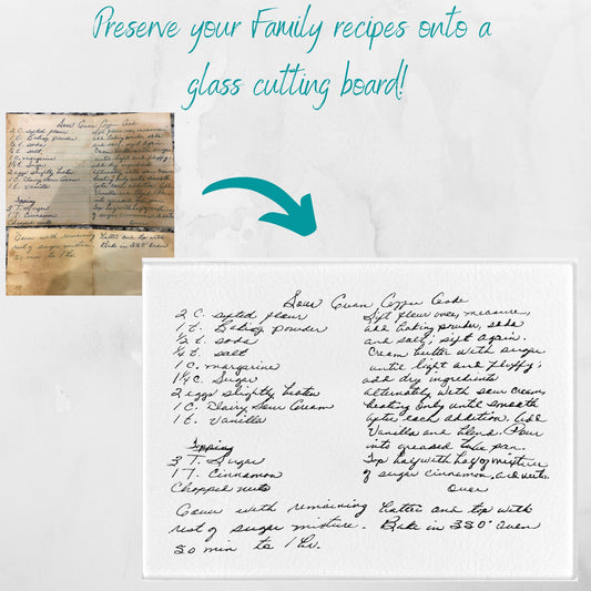 Personalized Handwritten Recipe Glass Cutting Board