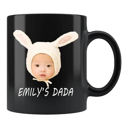Black mug with baby photo and name