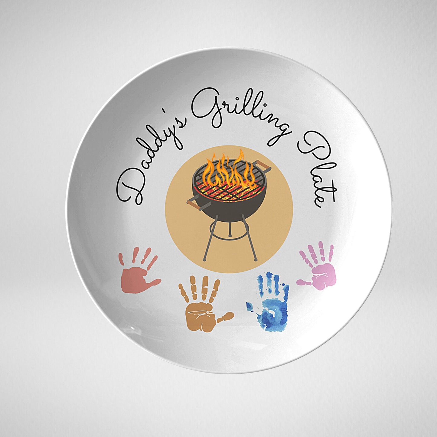 Dad Grilling Plate Kids Handprints