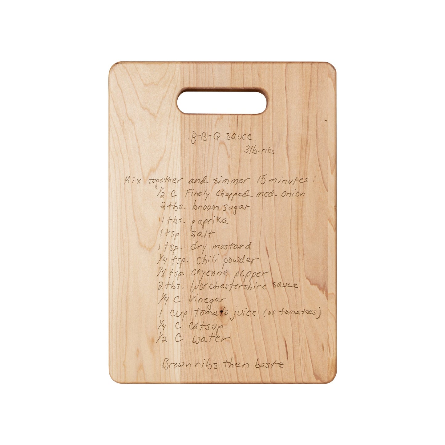 Handwritten Recipe Engraved on Cutting Board