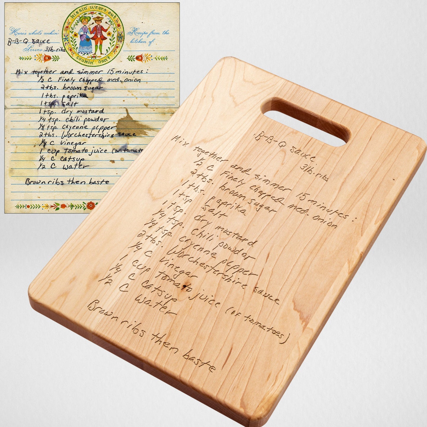 Handwritten Recipe Engraved on Cutting Board