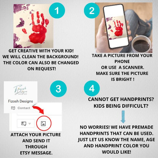 Upload Kids Handprint, we will clean and Print on Pillow