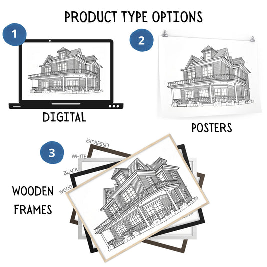 Custom Line Art Drawing of House