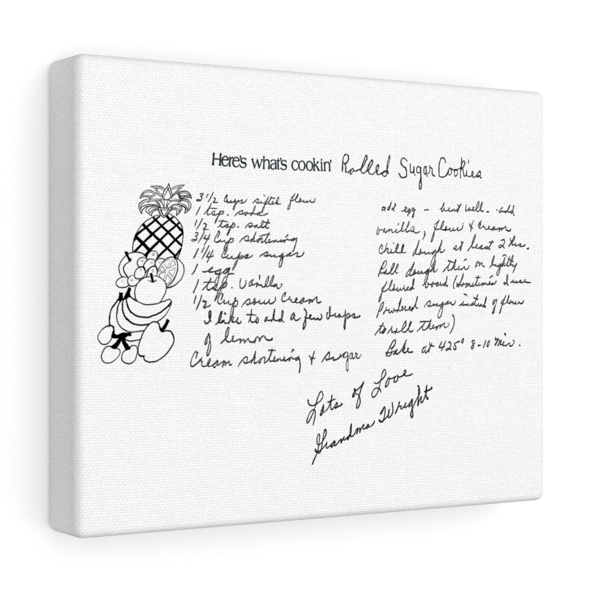 Handwritten Recipe Canvas Print Keepsake