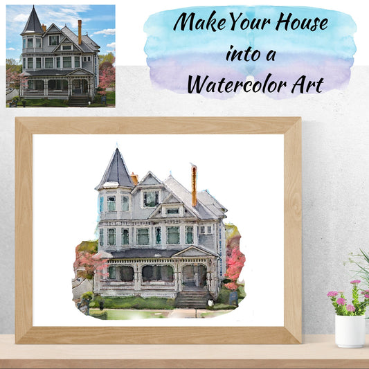 Personalized Watercolor Painting House Illustration Print