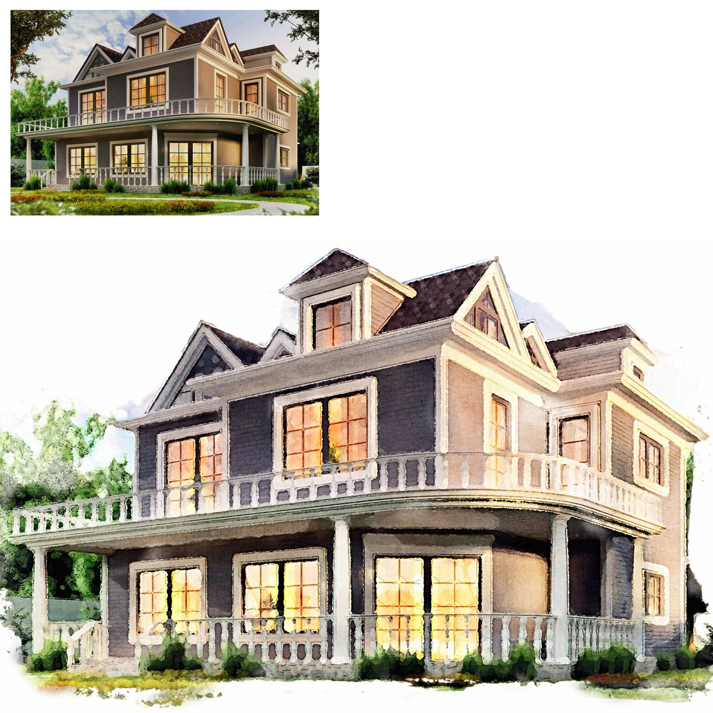 Personalized Watercolor House Painting