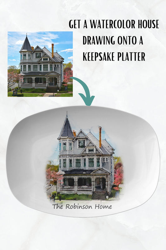 Watercolor House Drawing Platter