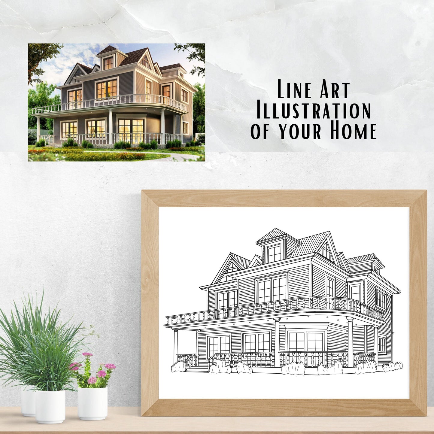 Custom Line Art Drawing of House
