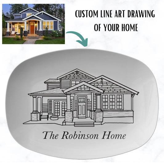 House Line Art on Custom Platter