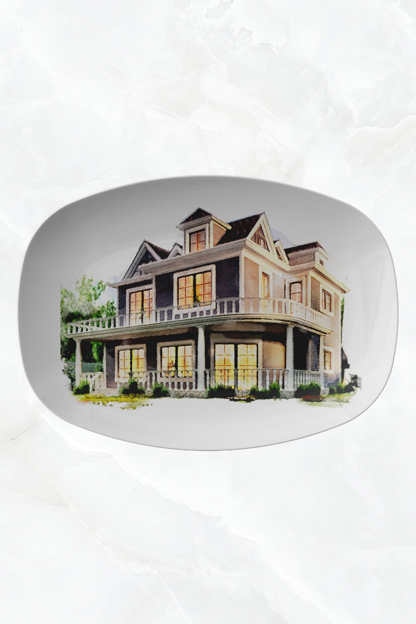 Watercolor House Drawing Platter