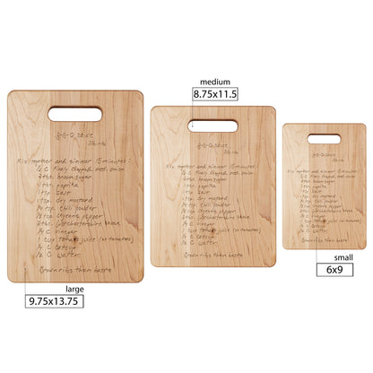 Handwritten Recipe Engraved on Cutting Board