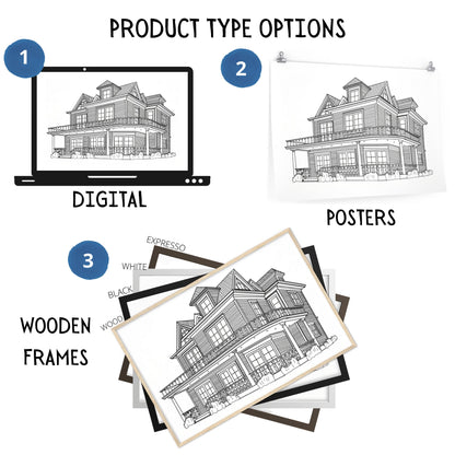 Custom Line Art Drawing of House