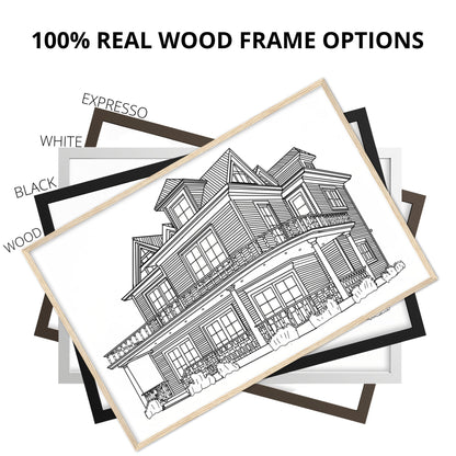 Custom Line Art Drawing of House